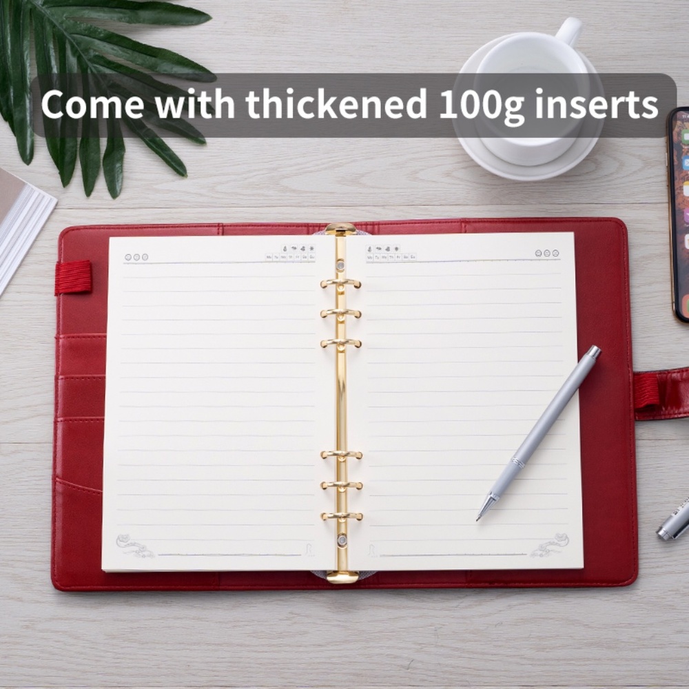 SOLD! A5 A6 Brown Red | Gold-tone 6-Ring Binder | Agenda | Planner 2pc Set - Picture 9 of 12